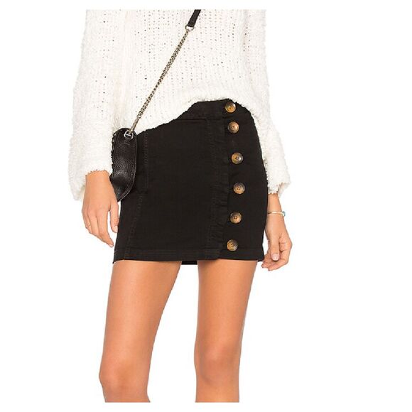FREE PEOPLE Little Daisies Denim Buttoned Mini Skirt‎ Sz 2 - Picture 1 of 5